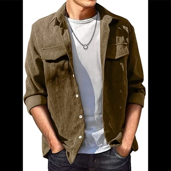 New Mens Lightweight Corduroy Jacket Button Closure Multiple Sizes - Picture 1 of 1